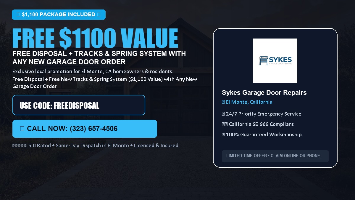 Free Disposal + Free New Tracks & Spring System with Any New Garage Door Order ($1100 Value) in El Monte, CA
